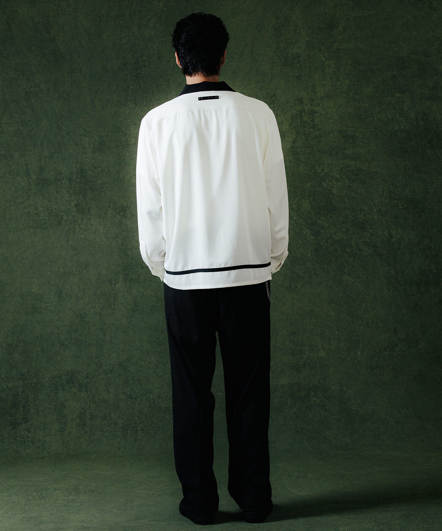 LINE KNIT TAPE EASY CARE OPEN COLLAR LONG SLEEVE SHIRT