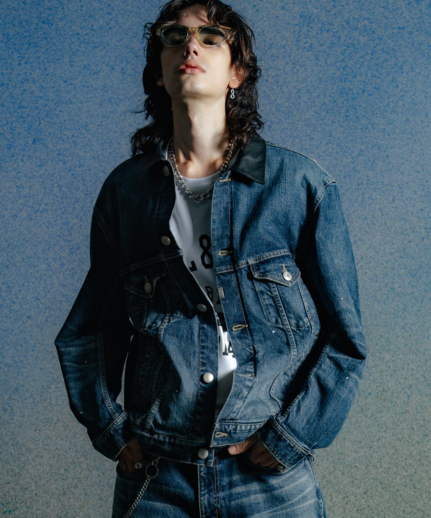 BORN FREE GARAGE USED SELVEDGE STRETCH DENIM JACKET