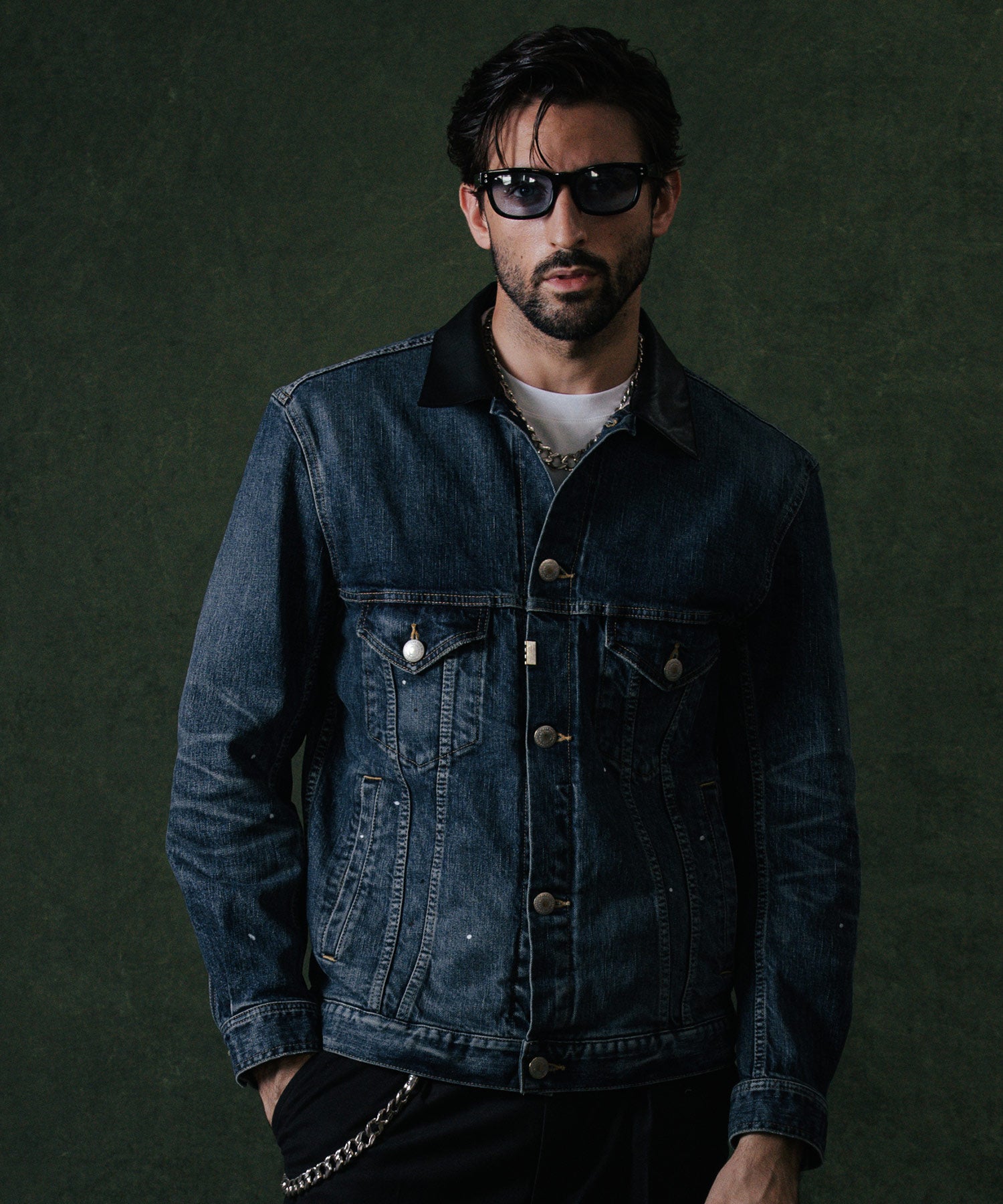 BORN FREE GARAGE USED SELVEDGE STRETCH DENIM JACKET