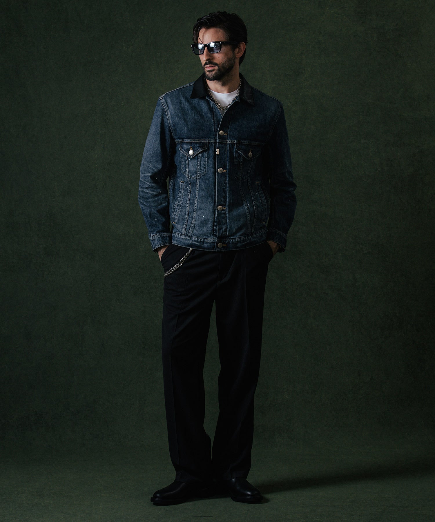 BORN FREE GARAGE USED SELVEDGE STRETCH DENIM JACKET