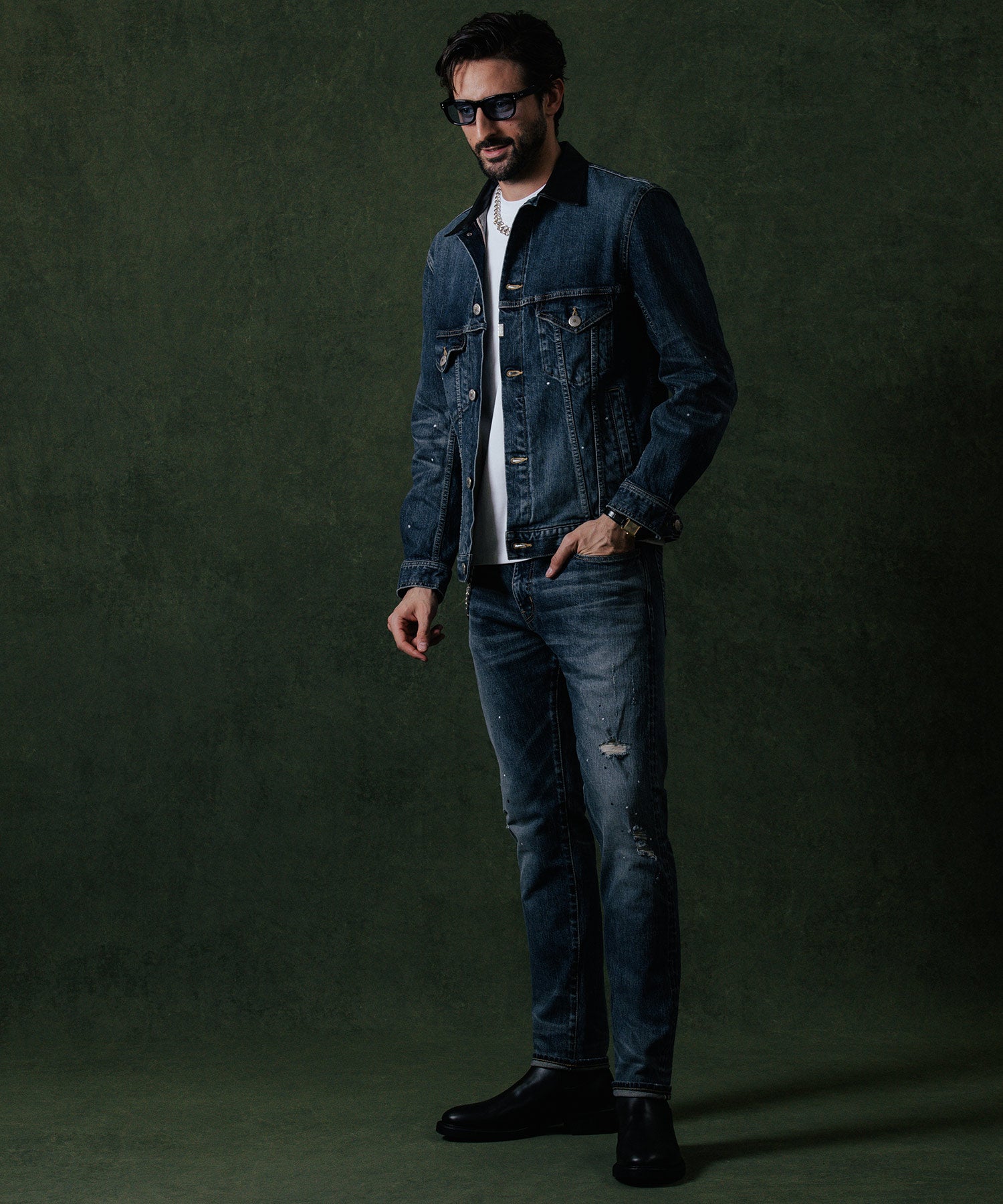 BORN FREE GARAGE USED SELVEDGE STRETCH DENIM JACKET