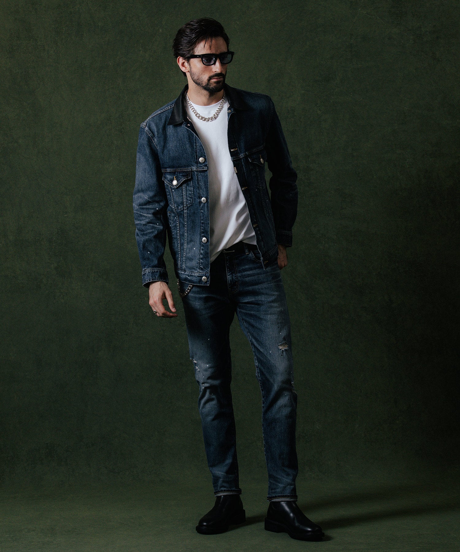 BORN FREE GARAGE USED SELVEDGE STRETCH DENIM JACKET