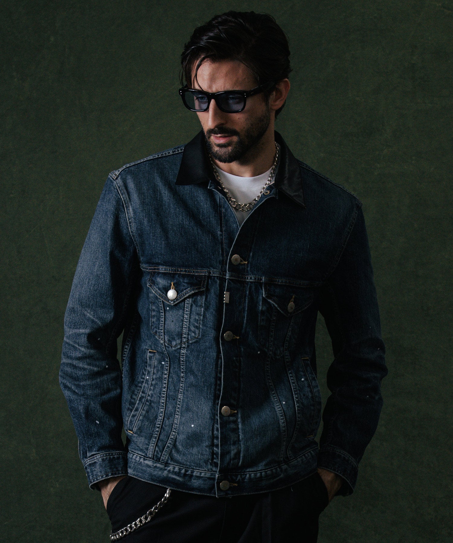 BORN FREE GARAGE USED SELVEDGE STRETCH DENIM JACKET