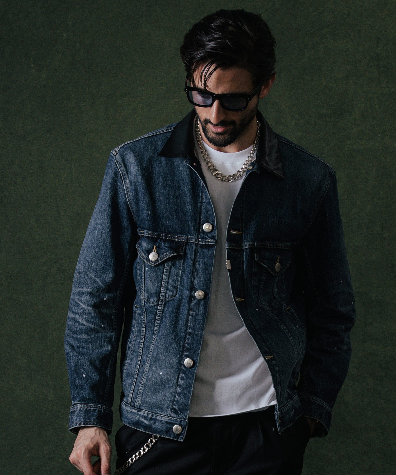 BORN FREE GARAGE USED SELVEDGE STRETCH DENIM JACKET