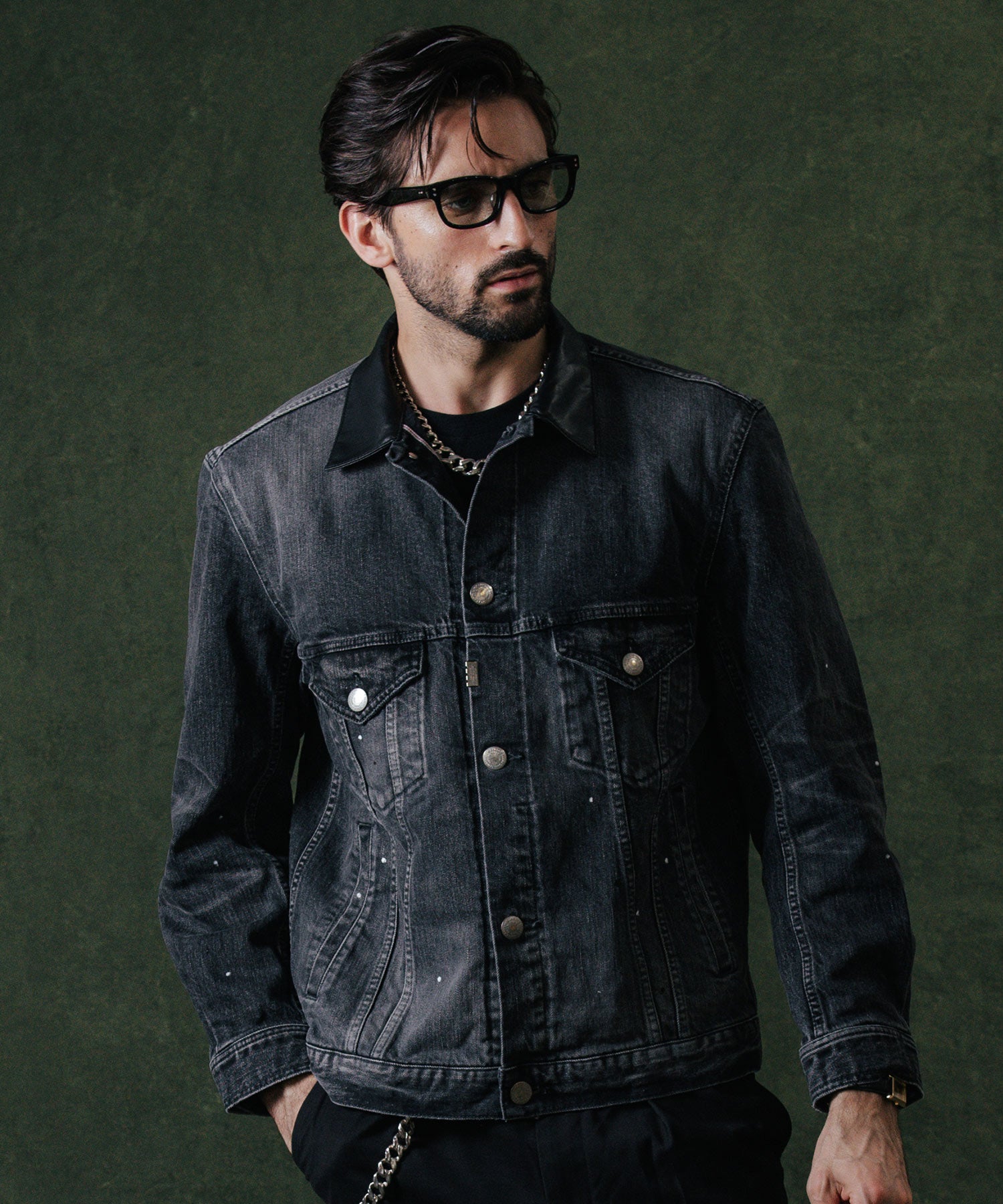 BORN FREE GARAGE USED SELVEDGE STRETCH DENIM JACKET