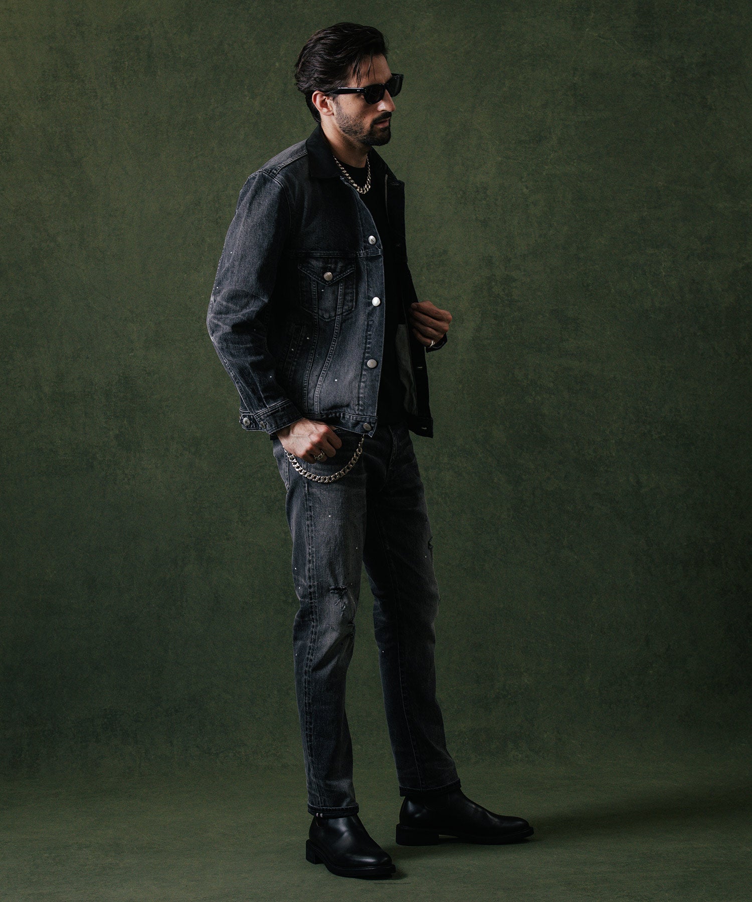 BORN FREE GARAGE USED SELVEDGE STRETCH DENIM JACKET