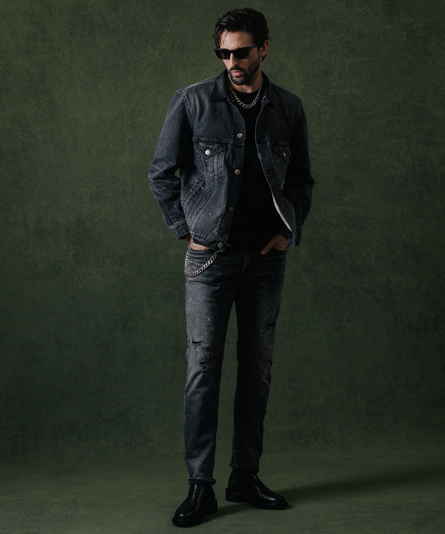 BORN FREE GARAGE USED SELVEDGE STRETCH DENIM JACKET