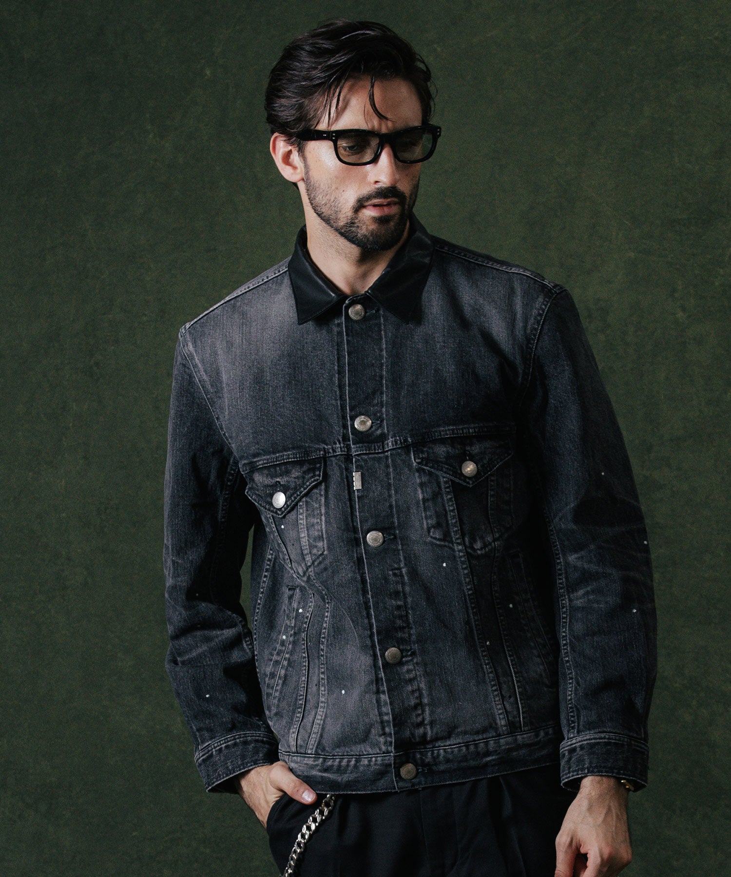 BORN FREE GARAGE USED SELVEDGE STRETCH DENIM JACKET