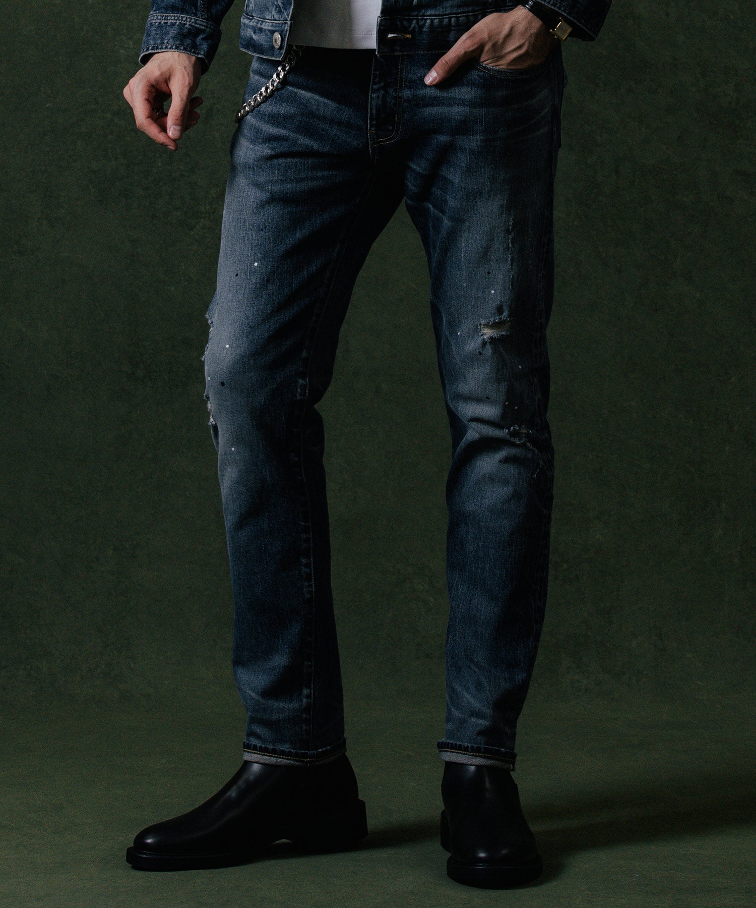 BORN FREE GARAGE USED SELVEDGE STRETCH JEANS