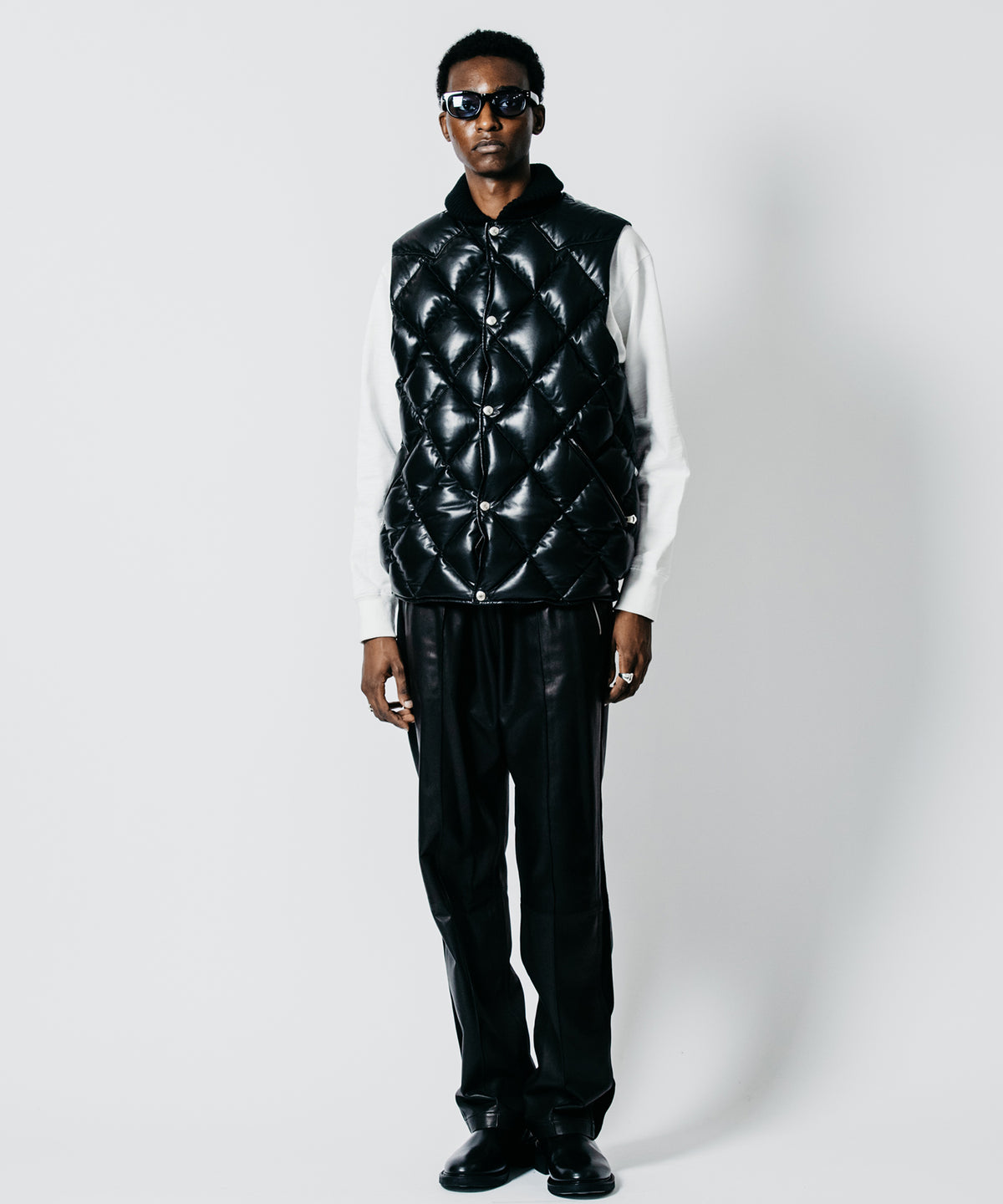 DIAMOND QUILT LAMB LEATHER DOWN VEST