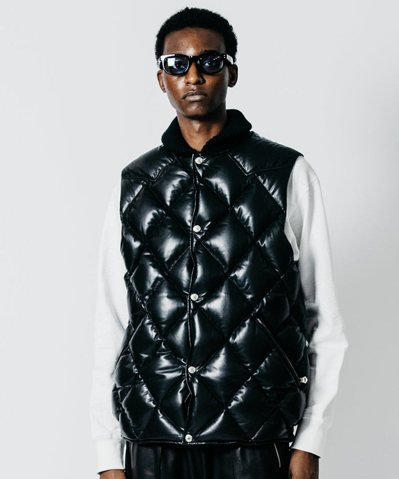 DIAMOND QUILT LAMB LEATHER DOWN VEST