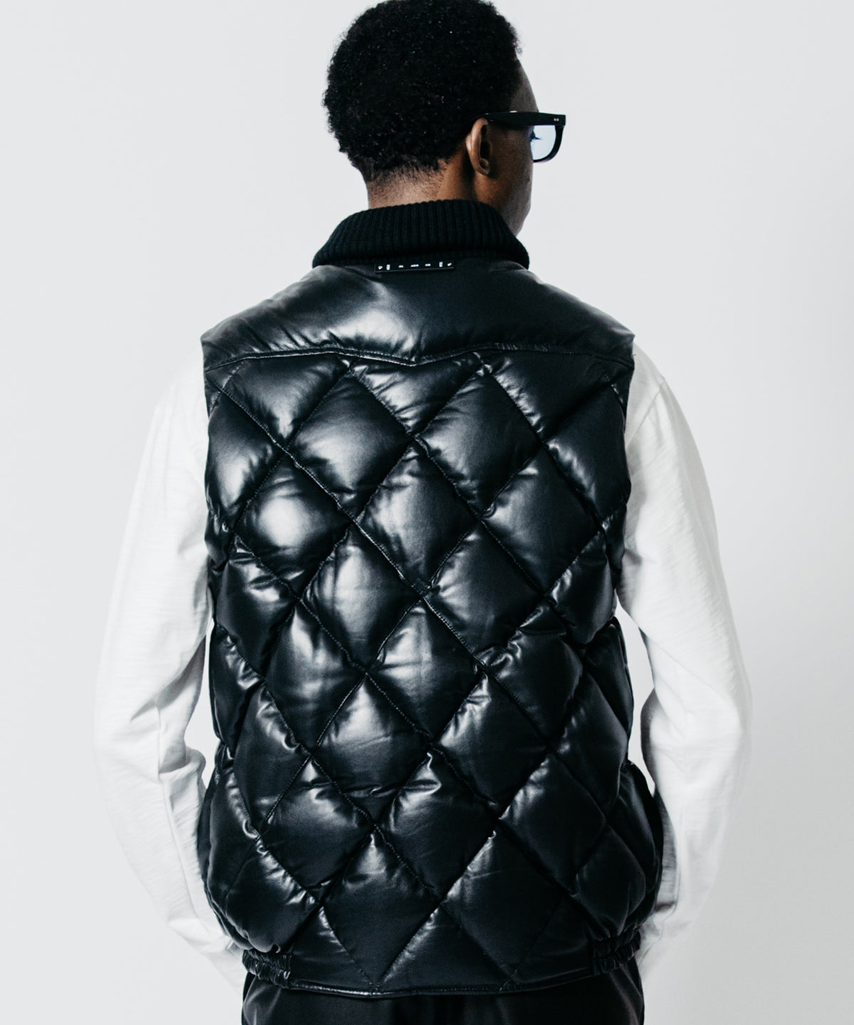 DIAMOND QUILT LAMB LEATHER DOWN VEST