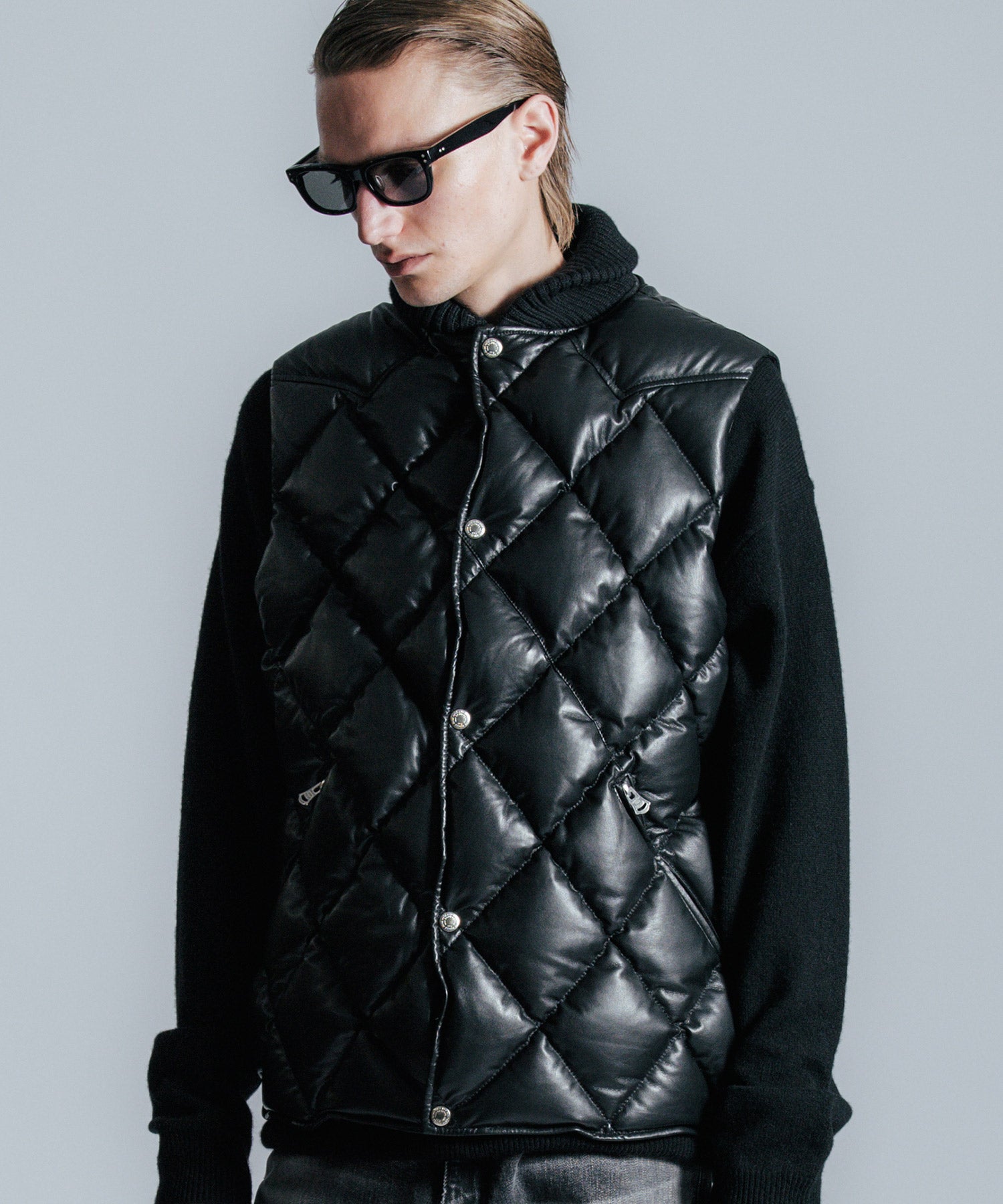 DIAMOND QUILT LAMB LEATHER DOWN VEST