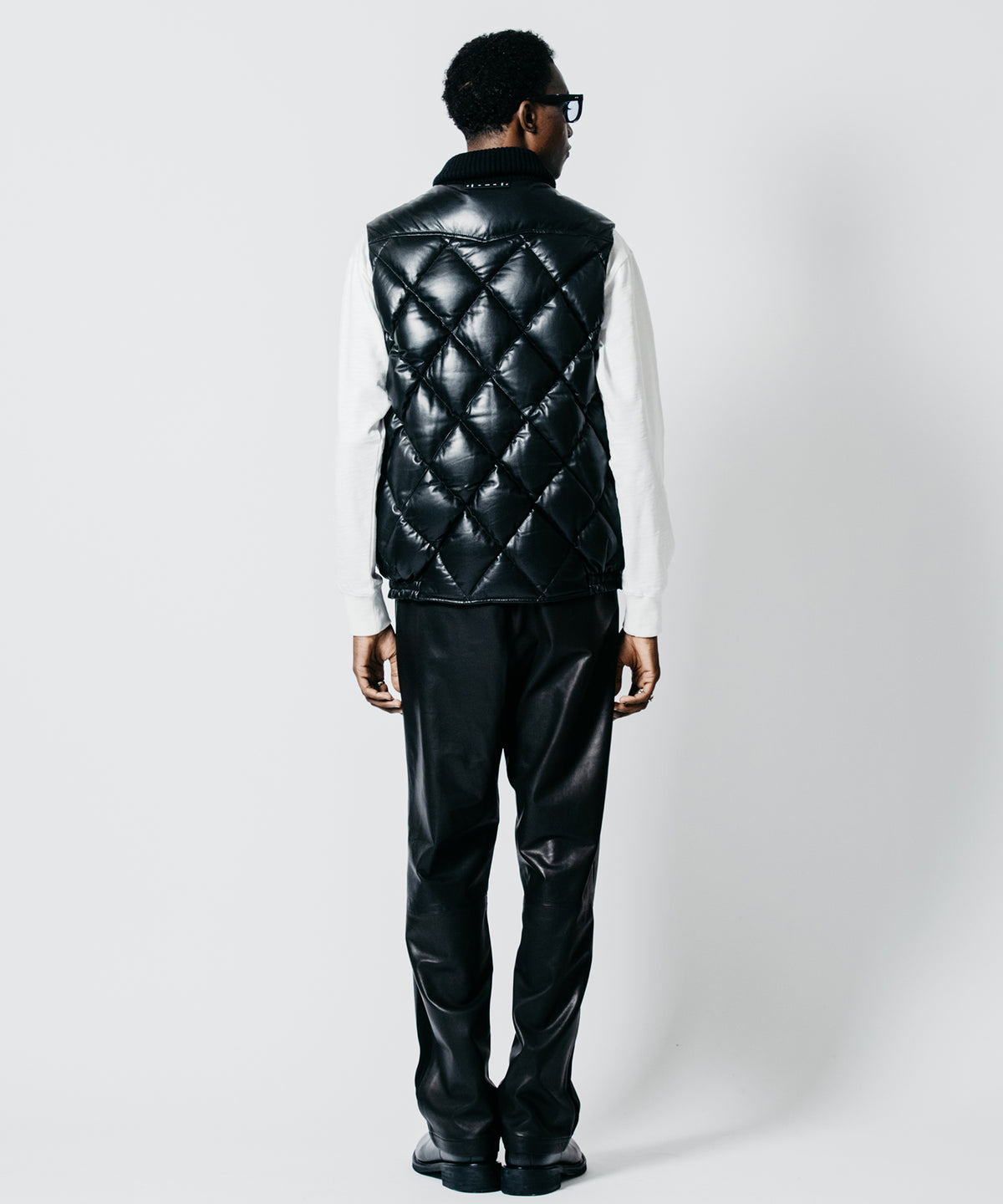DIAMOND QUILT LAMB LEATHER DOWN VEST