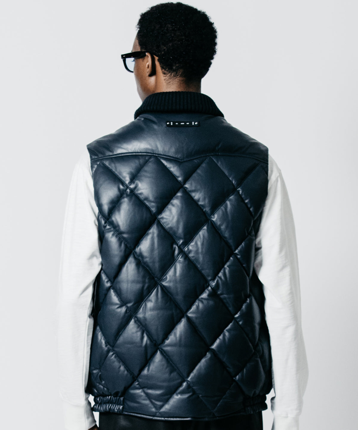 DIAMOND QUILT LAMB LEATHER DOWN VEST