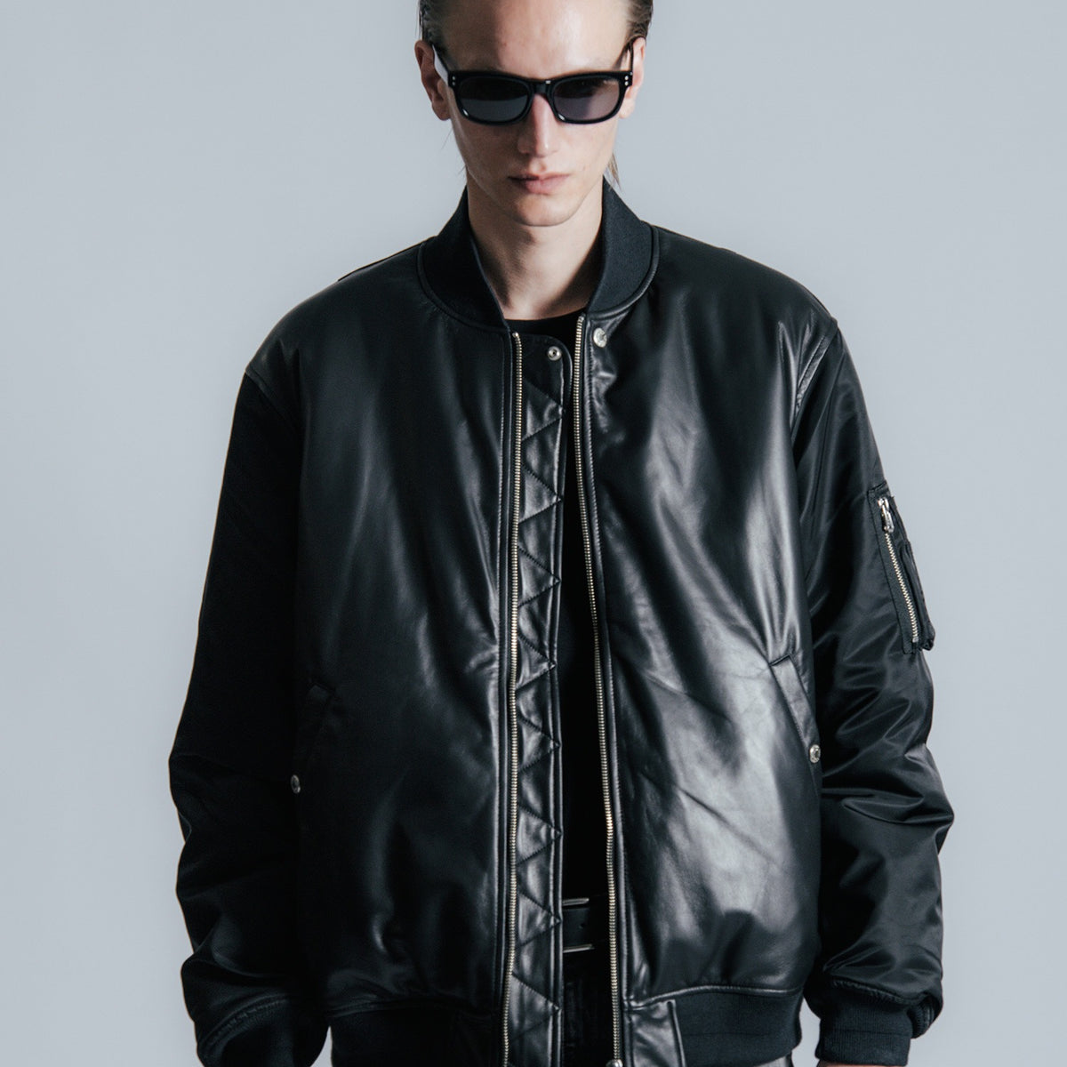 NYLON SLEEVE LEATHER MA1 JACKET