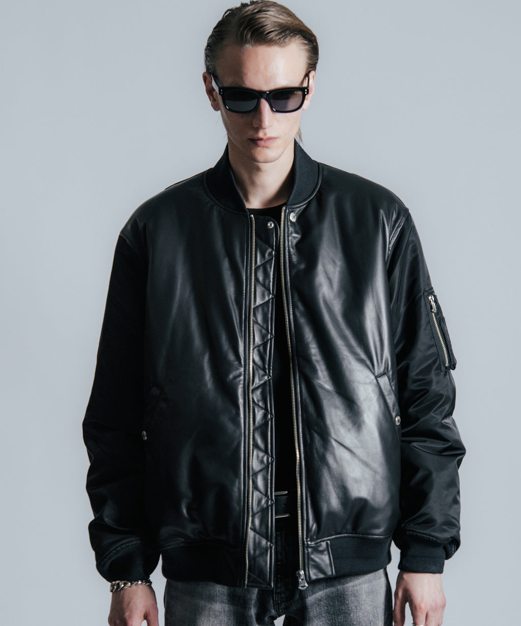 NYLON SLEEVE LEATHER MA1 JACKET