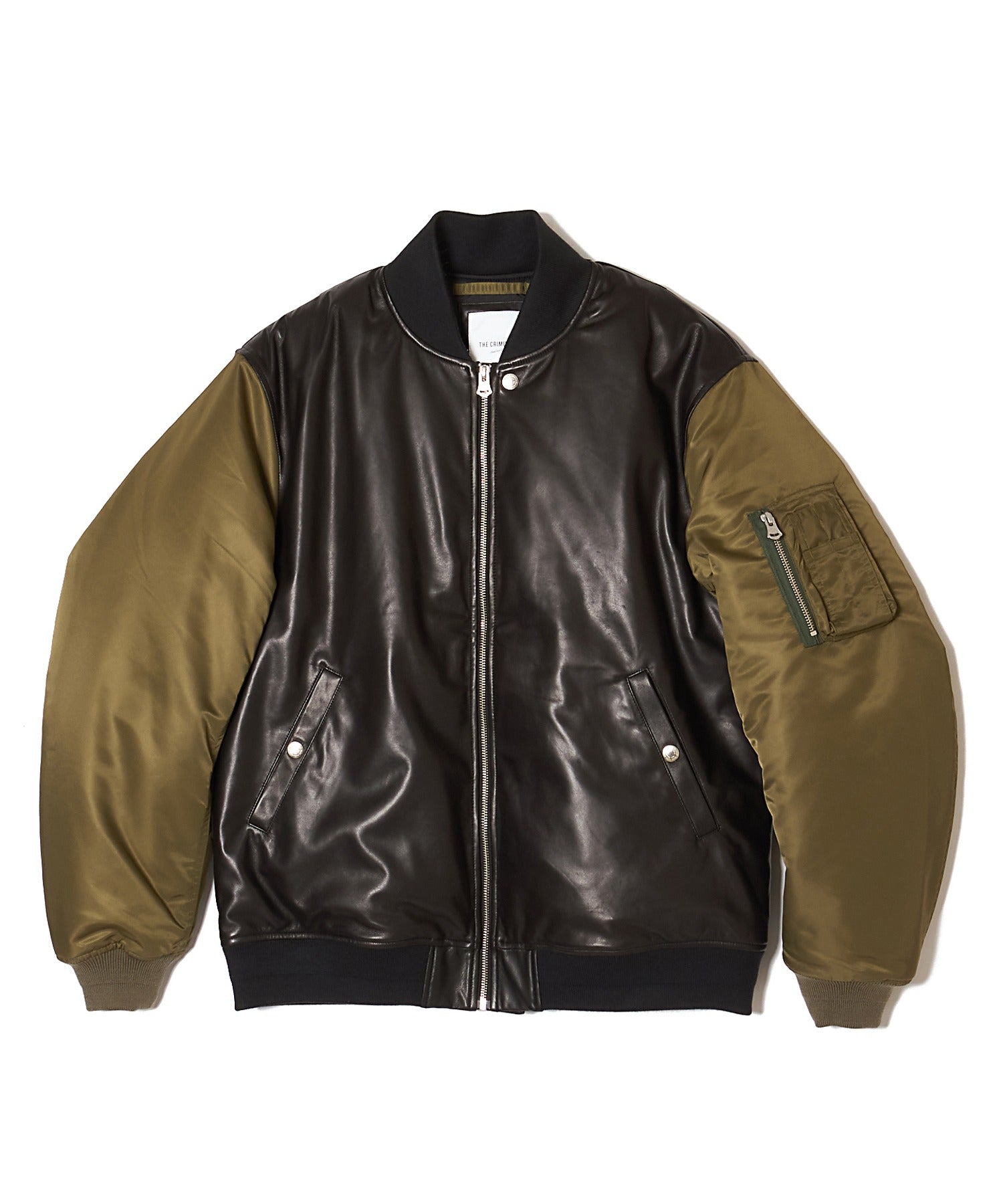NYLON SLEEVE LEATHER MA1 JACKET