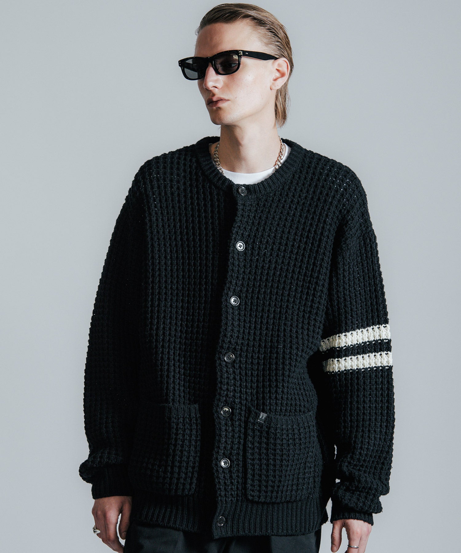 BIG WAFFLE BORDER KNIT CARDIGAN