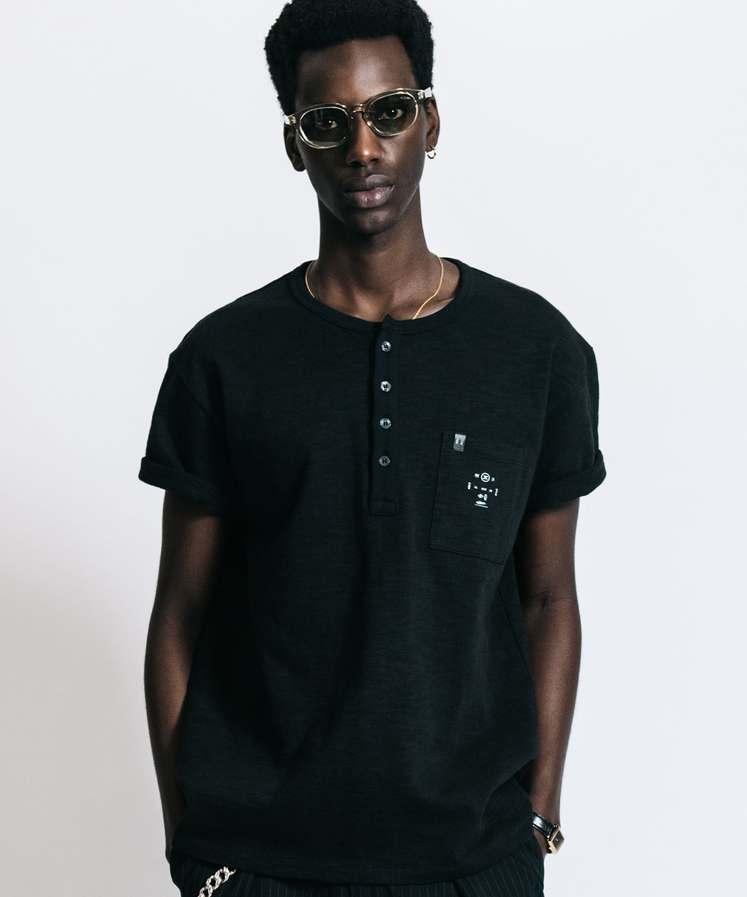 HEAVY OZ SLUB BINDER HENLY NECK POCKET T SHIRT