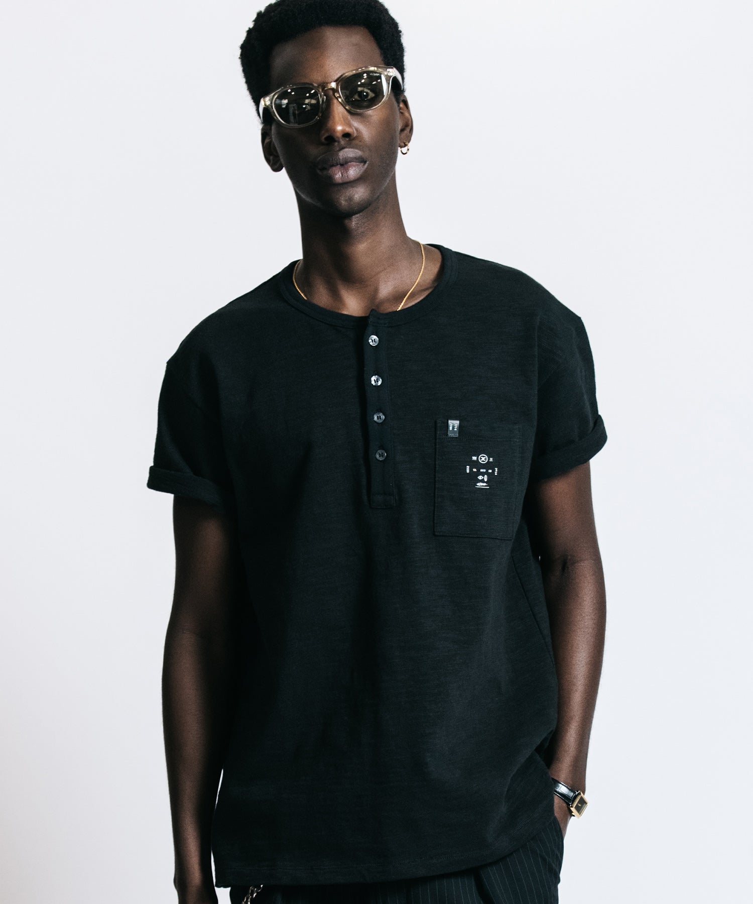 HEAVY OZ SLUB BINDER HENLY NECK POCKET T SHIRT