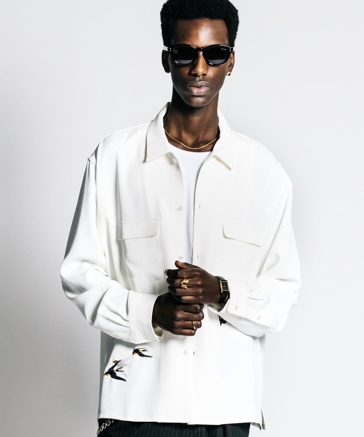 TAILORED SWALLOW EMBROIDERY L/S SHIRT – EASY CARE