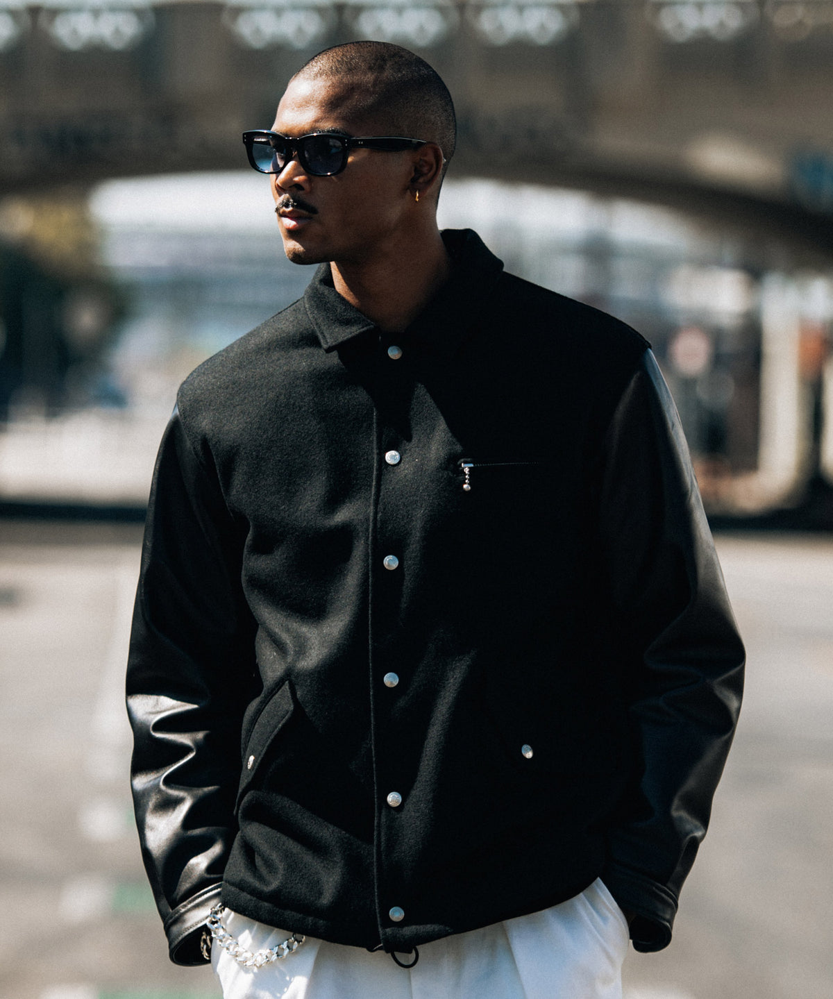 MELTON COMBINATION LEATHER SLEEVE SPORTS JACKET