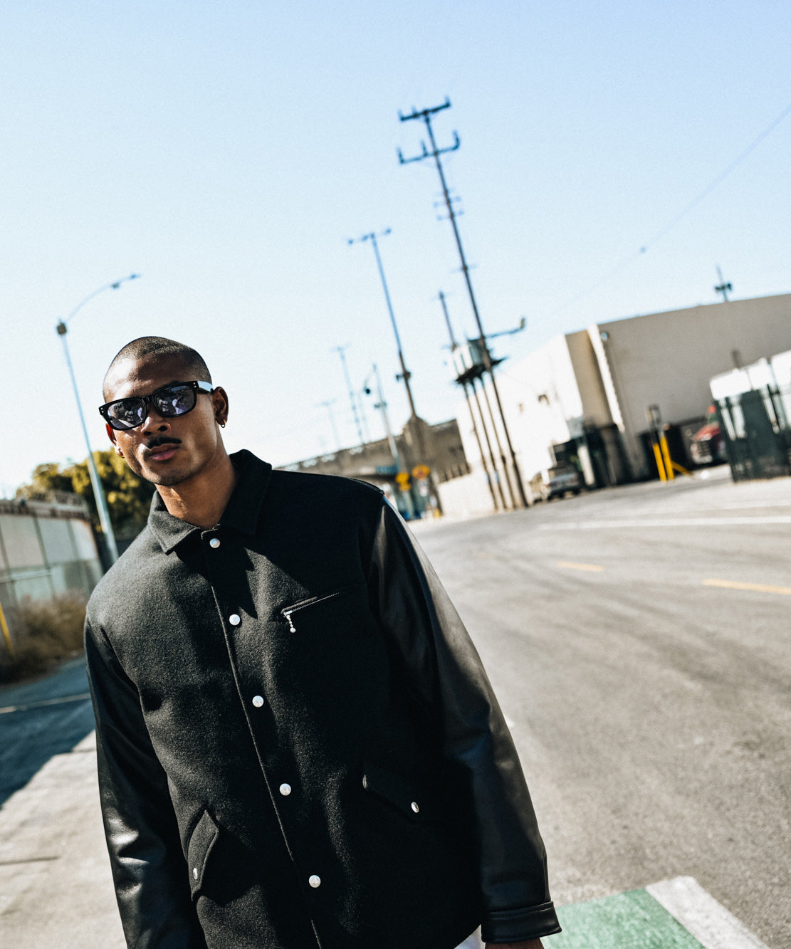 MELTON COMBINATION LEATHER SLEEVE SPORTS JACKET