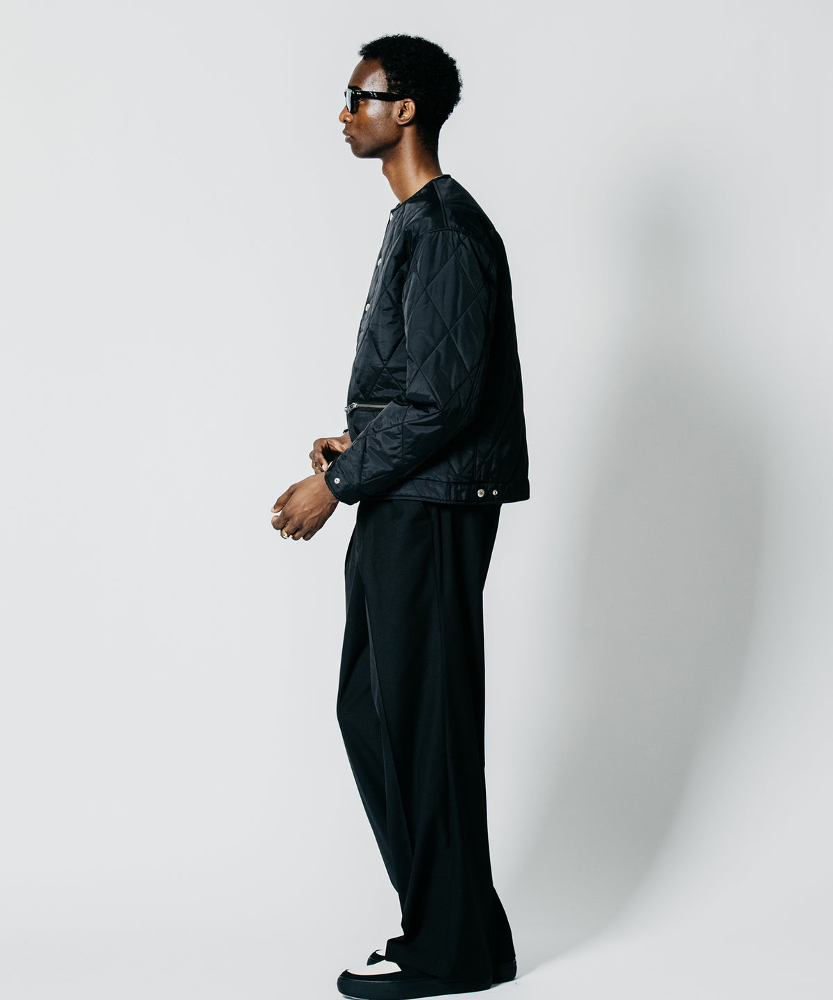 DIAMOND-QUILTED BIKER CARDIGAN JACKET