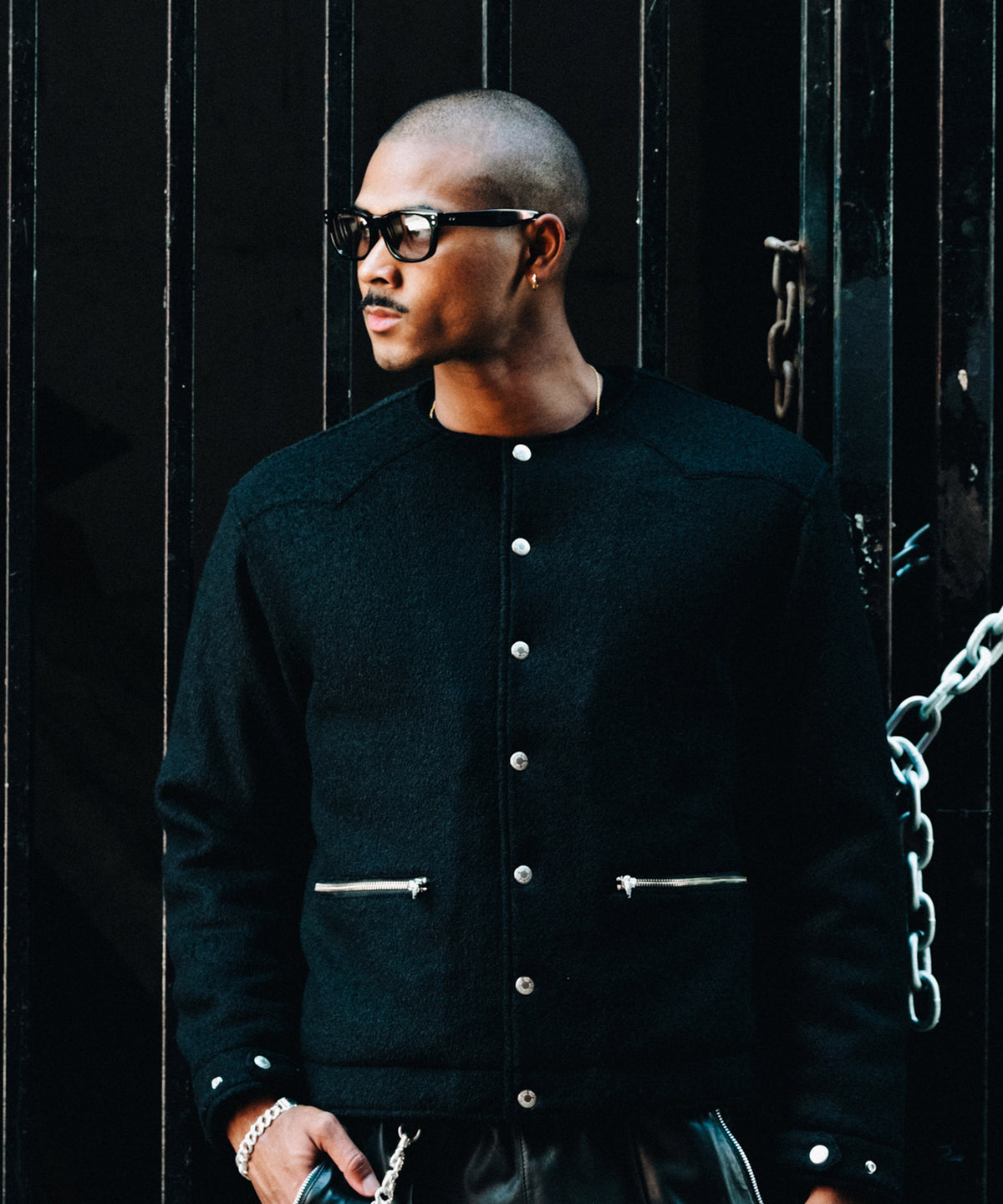 PREMIUM BOUCLE WOOL BIKER CARDIGAN