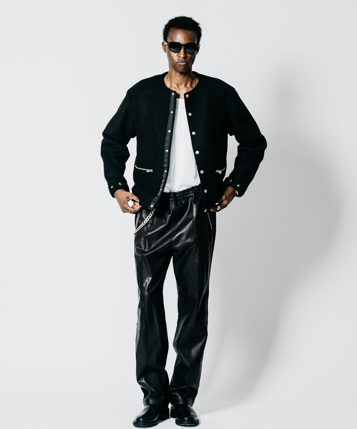 PREMIUM BOUCLE WOOL BIKER CARDIGAN