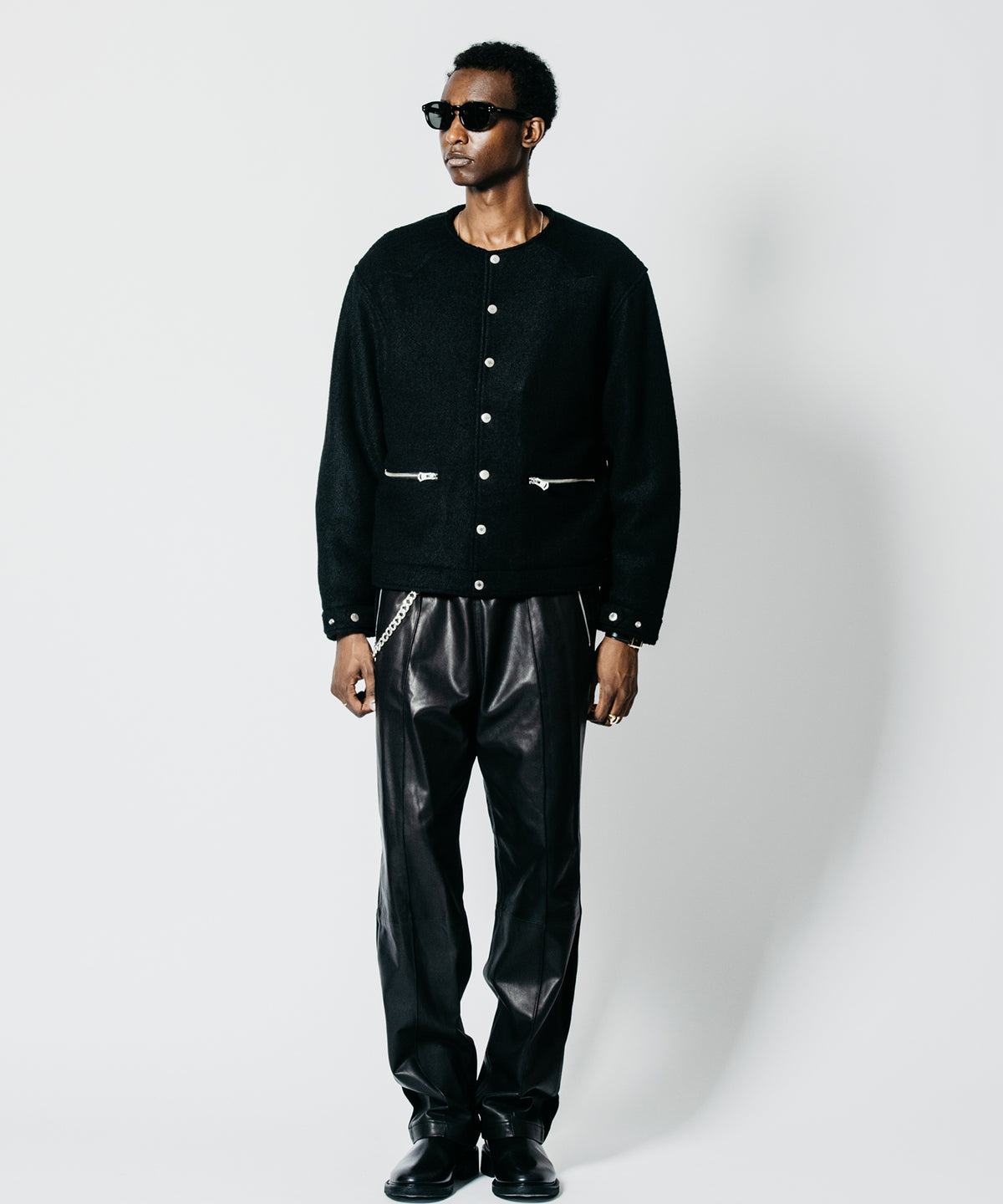 PREMIUM BOUCLE WOOL BIKER CARDIGAN