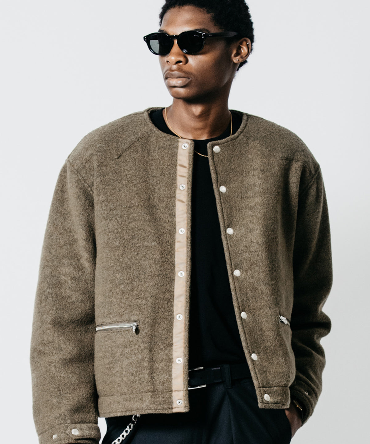 PREMIUM BOUCLE WOOL BIKER CARDIGAN