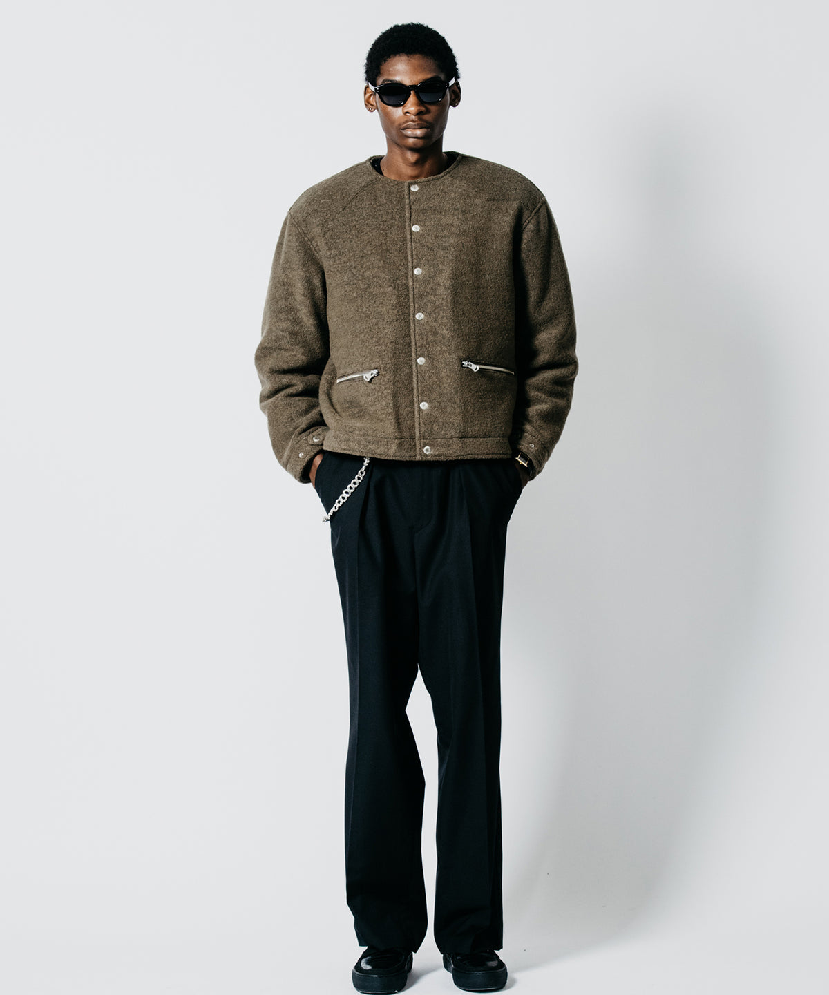 PREMIUM BOUCLE WOOL BIKER CARDIGAN