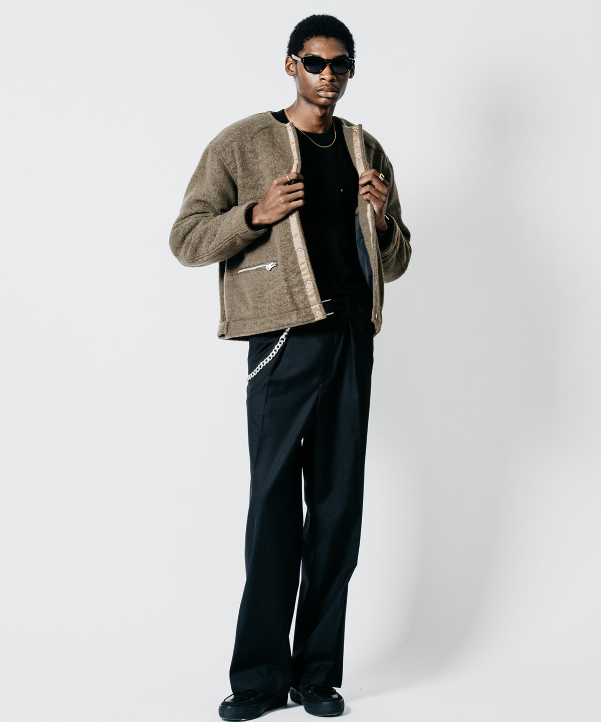 PREMIUM BOUCLE WOOL BIKER CARDIGAN
