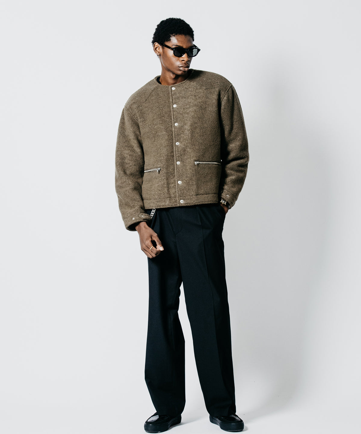 PREMIUM BOUCLE WOOL BIKER CARDIGAN
