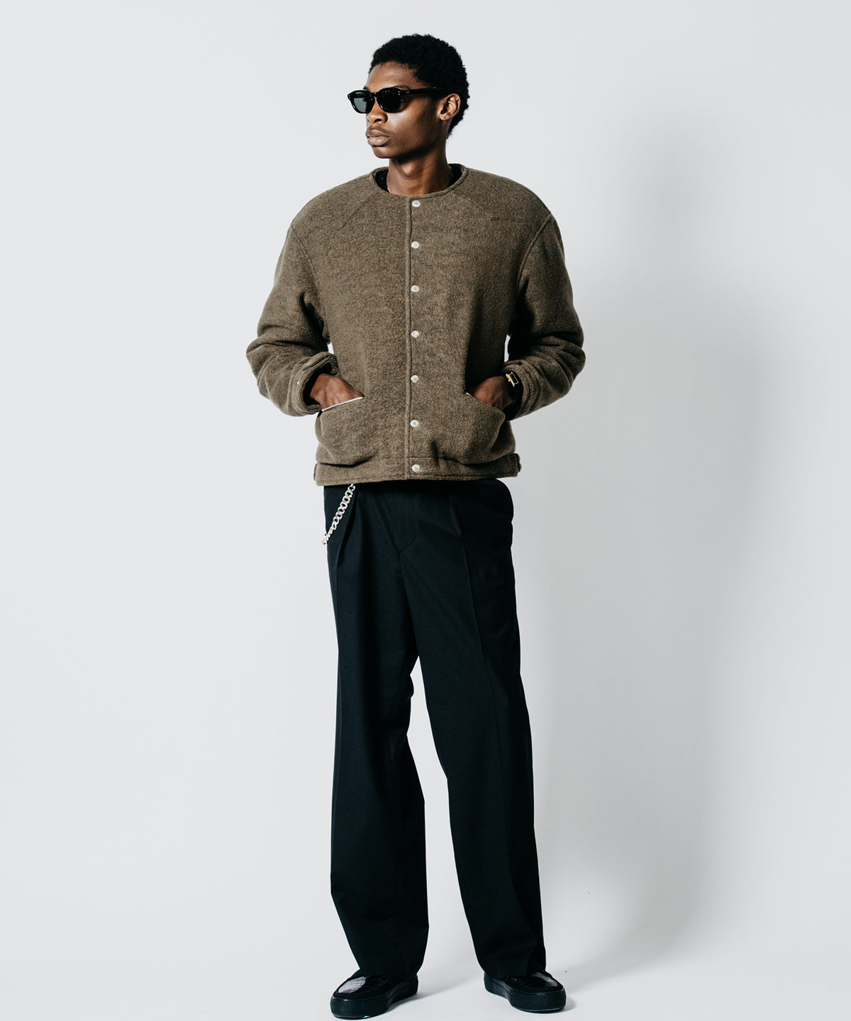 PREMIUM BOUCLE WOOL BIKER CARDIGAN