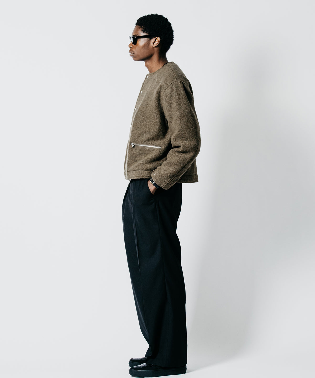 PREMIUM BOUCLE WOOL BIKER CARDIGAN