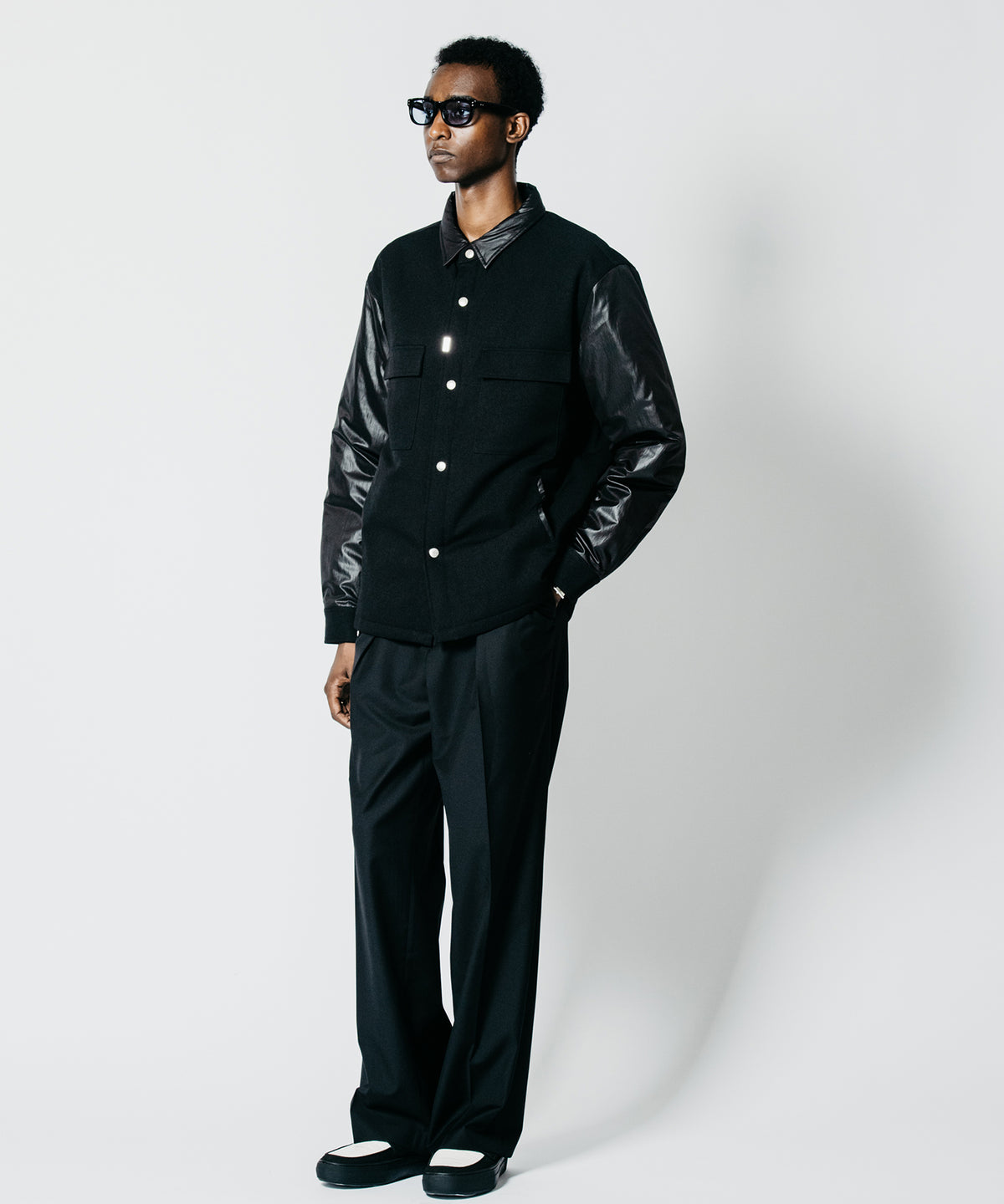 WOOL-BLEND SNAP SHIRT JACKET