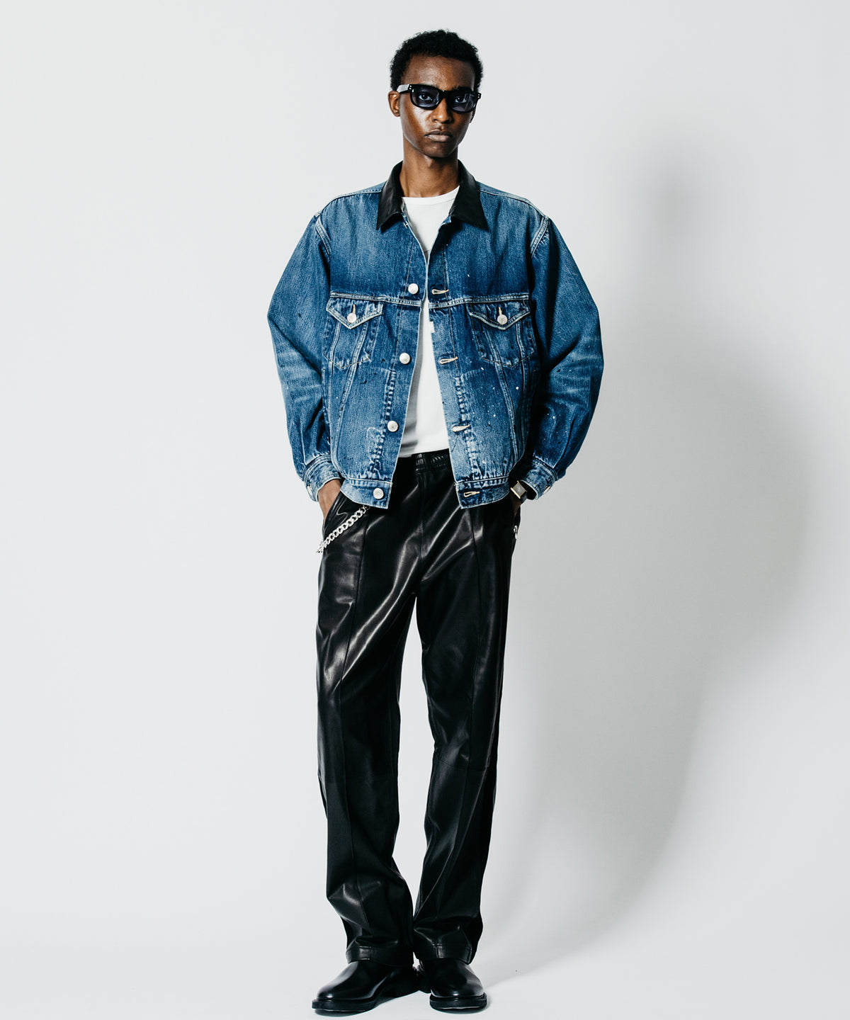 SHEEP COMBINATION LEATHER TRACK PANTS