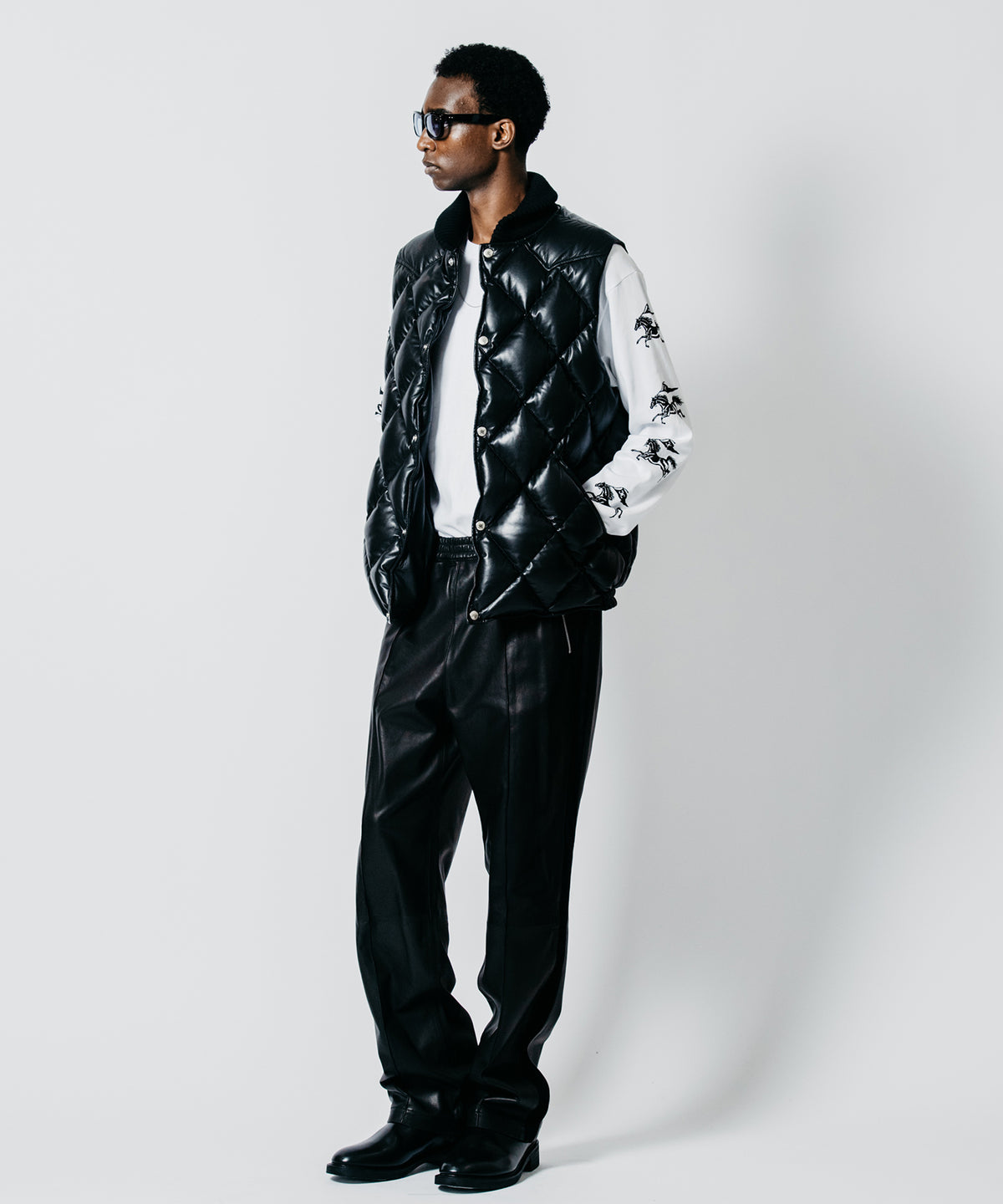 SHEEP COMBINATION LEATHER TRACK PANTS