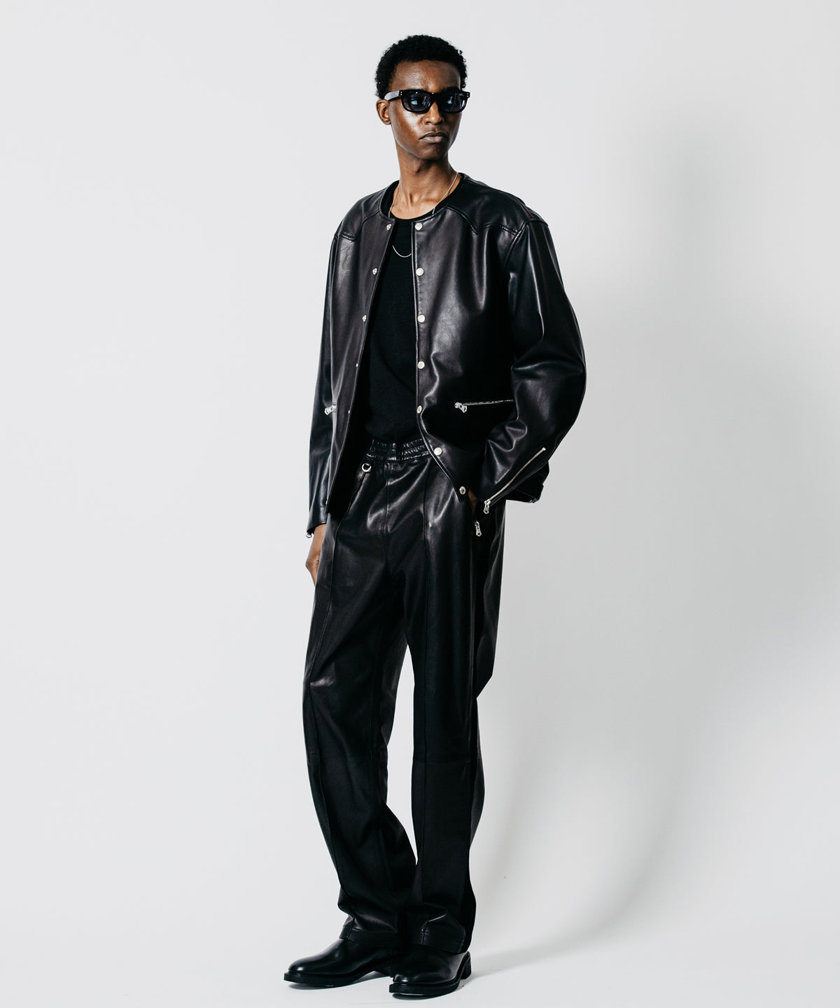 SHEEP COMBINATION LEATHER TRACK PANTS