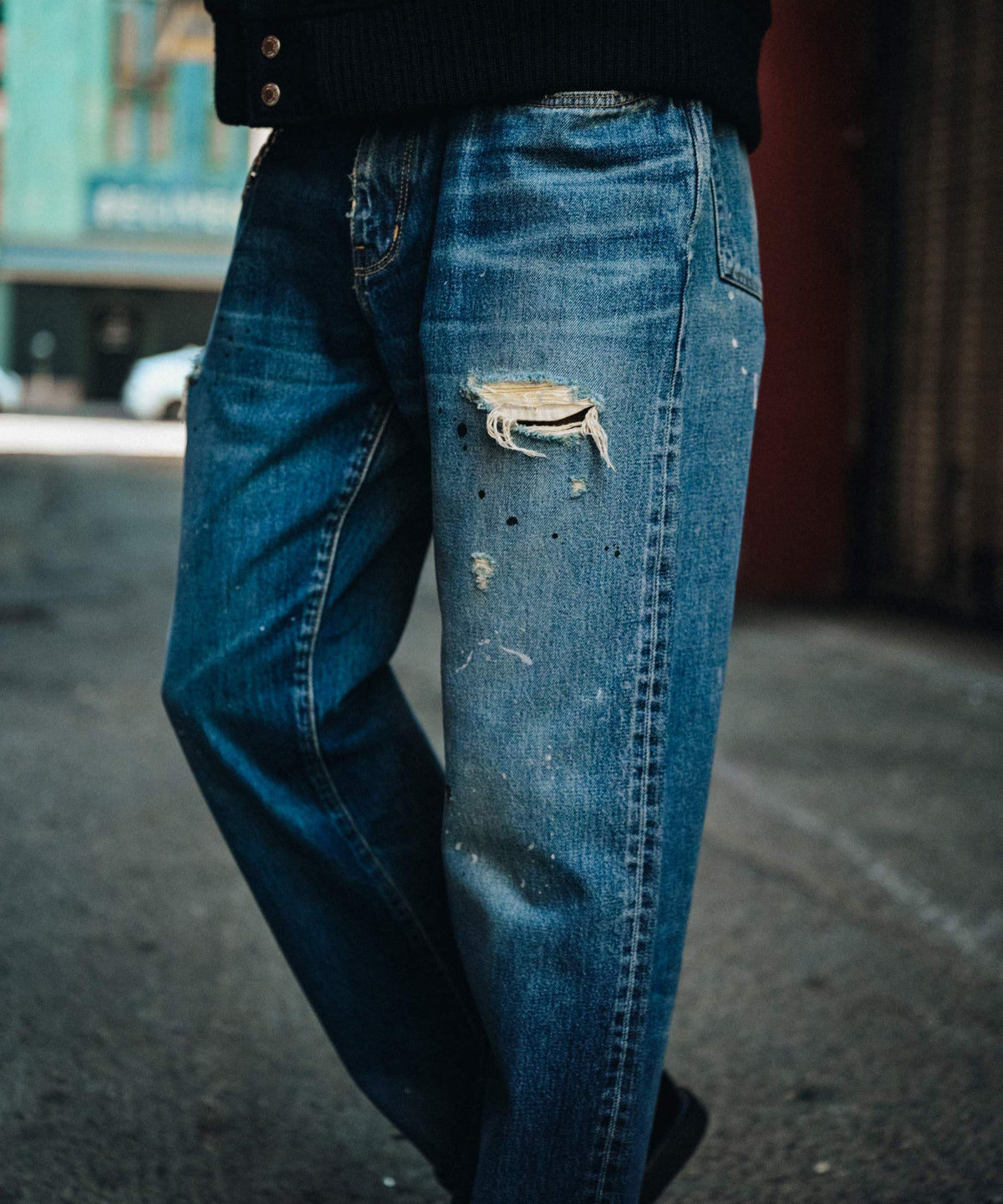 BORN FREE STRAIGHT ESSENTIAL SELVEDGE GARAGE USED JEANS - INDIGO MADE IN JAPAN