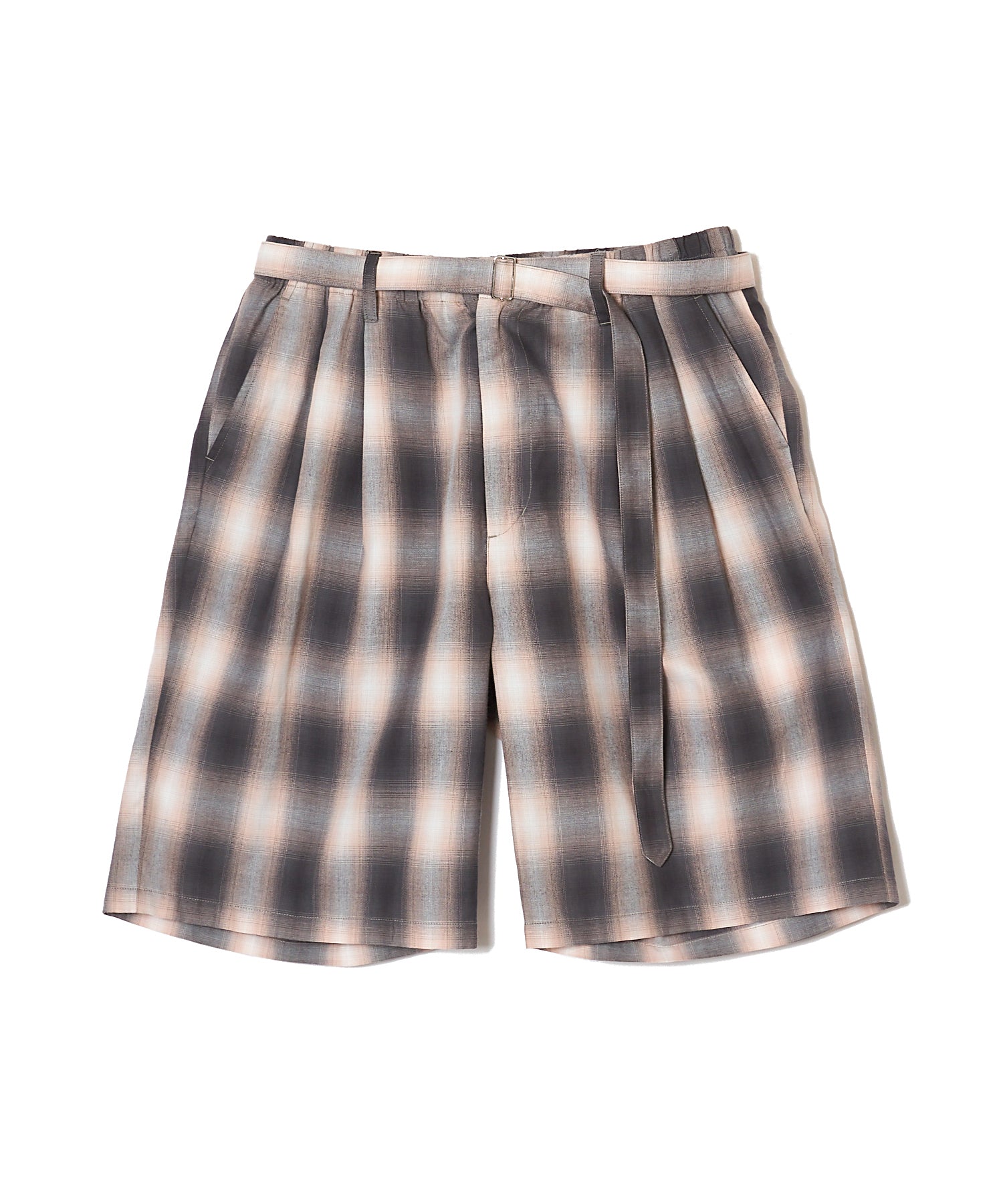 OMBRE CHECK BELTED WIDE HALF PANTS