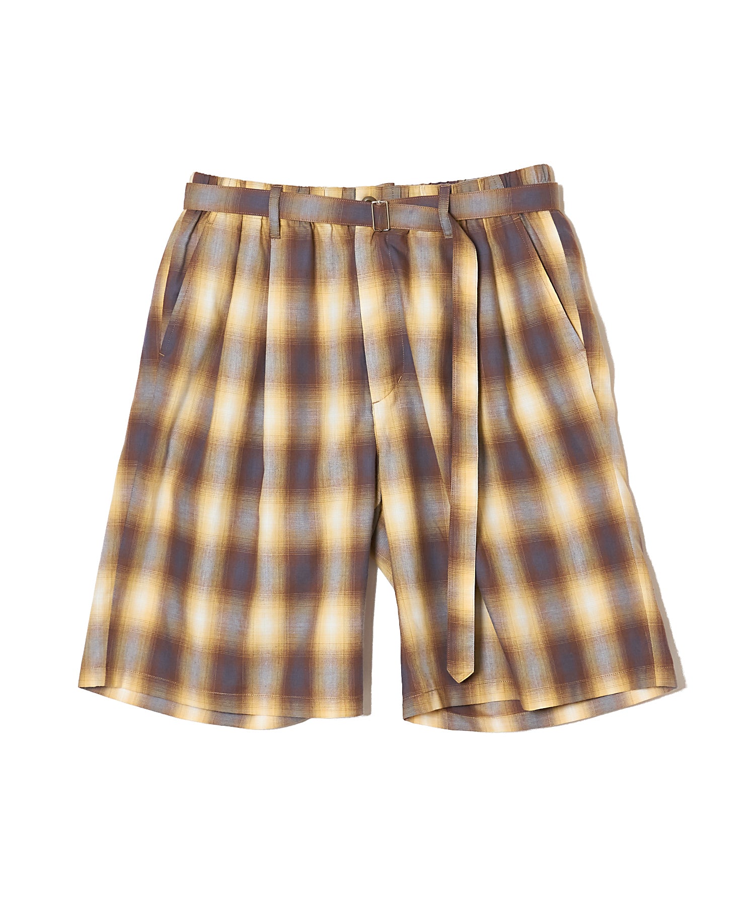 OMBRE CHECK BELTED WIDE HALF PANTS