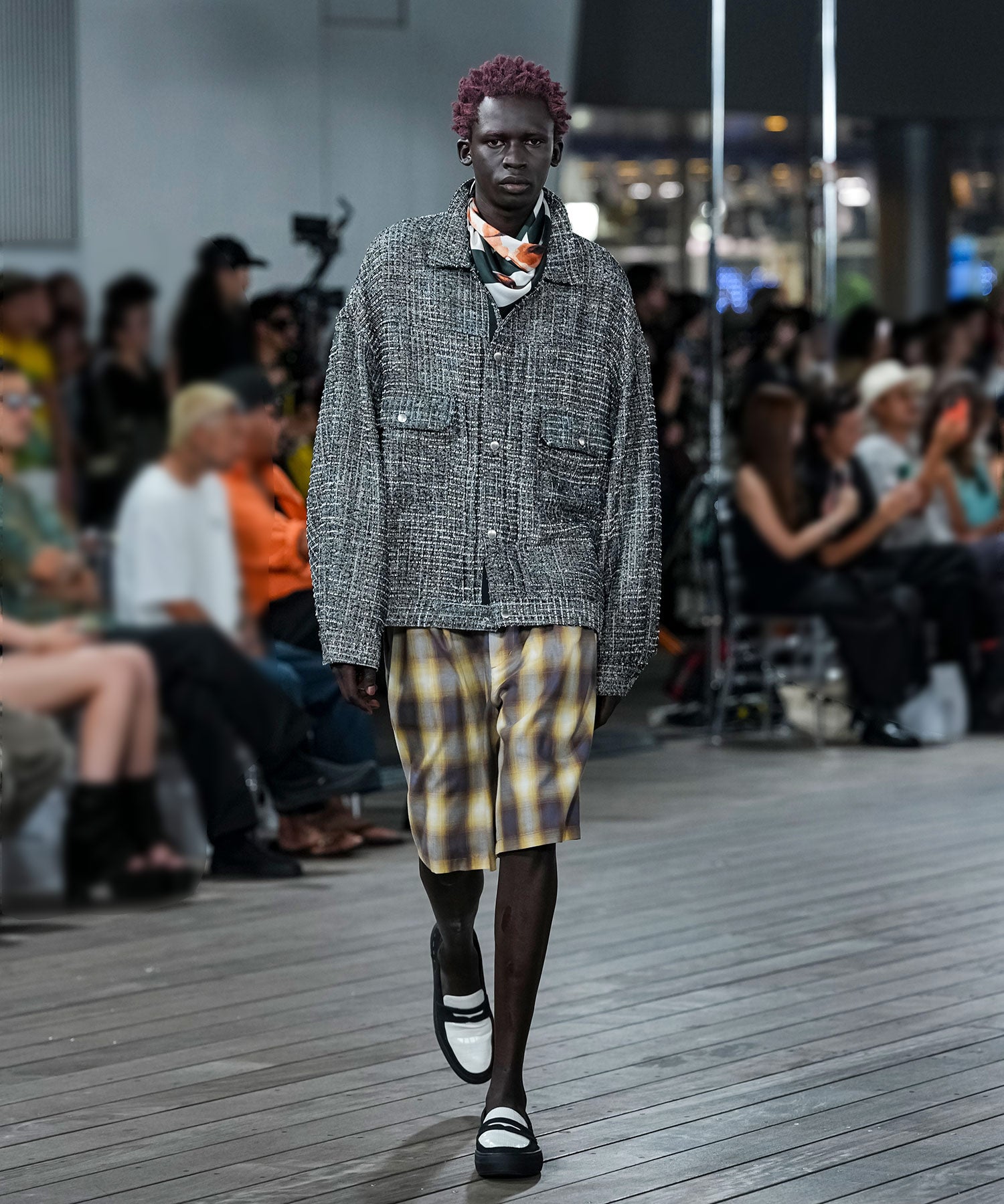 OMBRE CHECK BELTED WIDE HALF PANTS