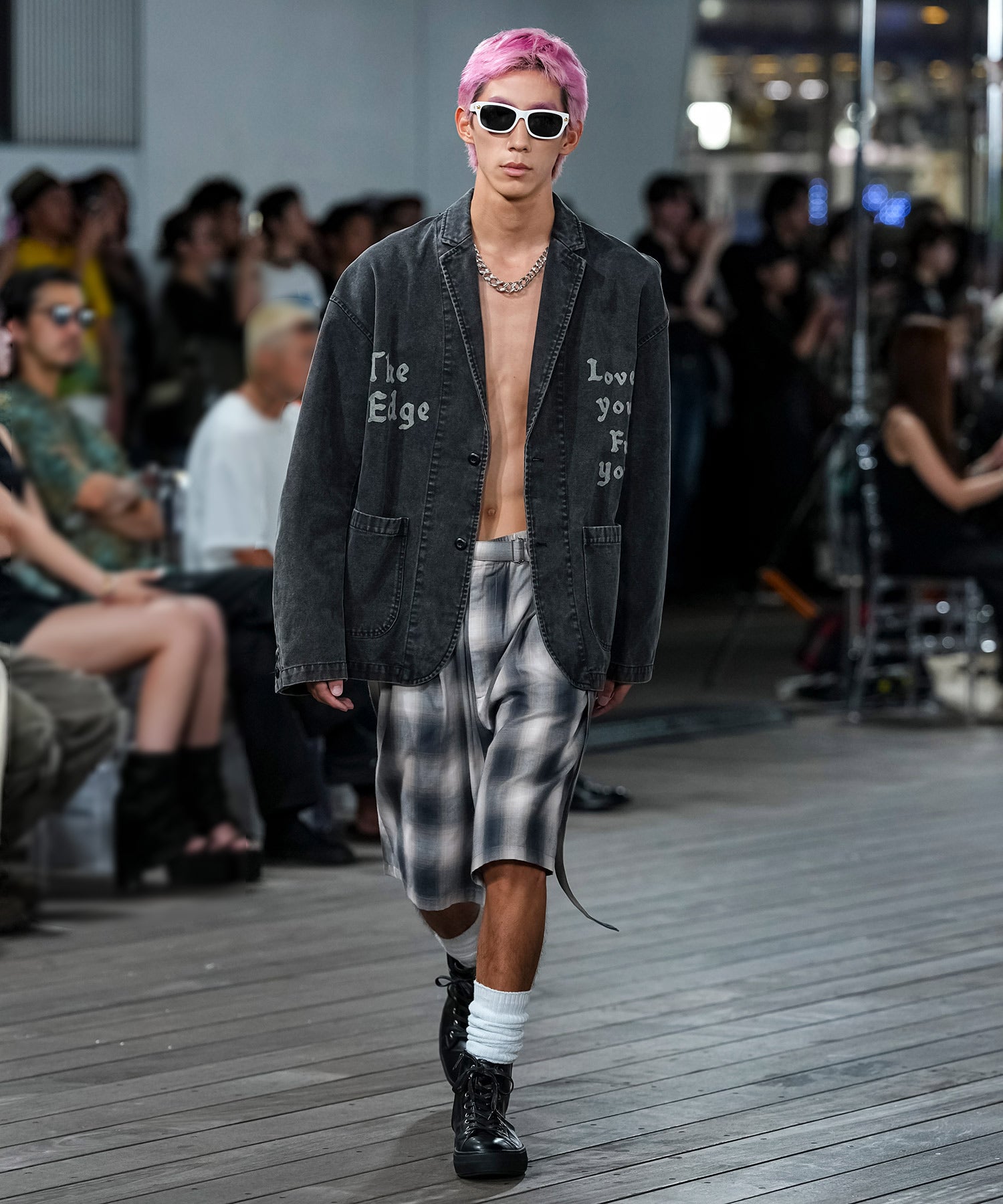 OMBRE CHECK BELTED WIDE HALF PANTS